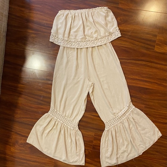 Japna Pants - Japna Cream strapless Summer Jumper Flare Ankle Leg 100% Rayon